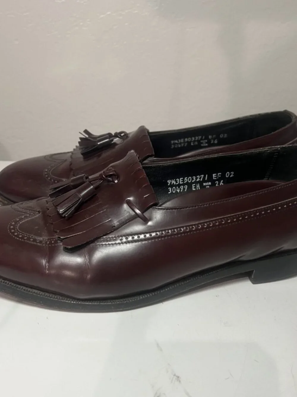 Florsheim Kiltie Tassel Loafers Mens 9.5 Burgundy Leather Wingtip Brogue